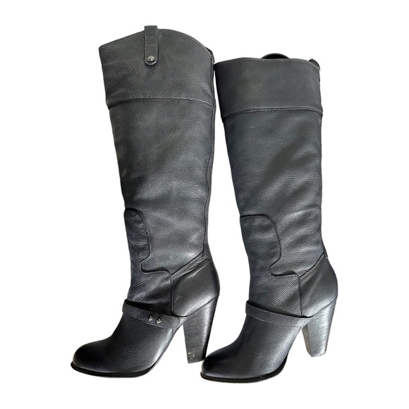 Sam Edelman Naharra Knee High Graphite Leather Heeled Boots Size 8.5 - Picture 4 of 16